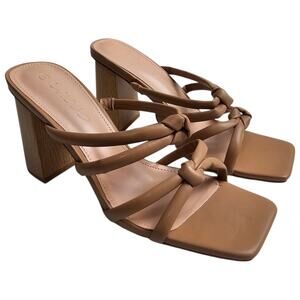 Laicigo Square Open Toe Heeled Sandals Block Heels Strappy Braided Size 7 Brown